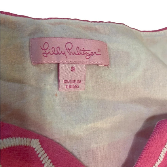 Lilly Pultizer Pink and White Sleeveless Dress. Size: 8 - Picture 7 of 9